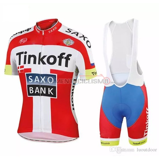 Abbigliamento Ciclismo Tinkoff Saxo Bank Manica Corta 2018 Rosso Bianco